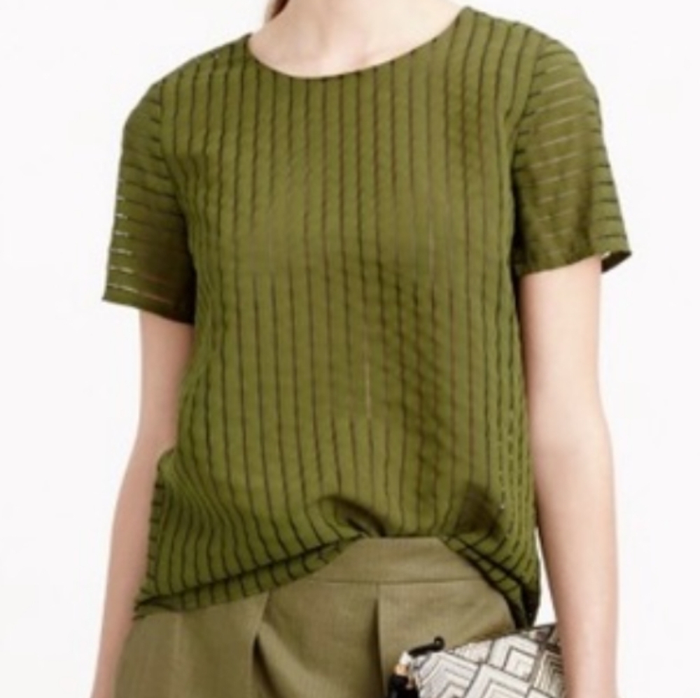 J. Crew Olive Shadow Stripe Top